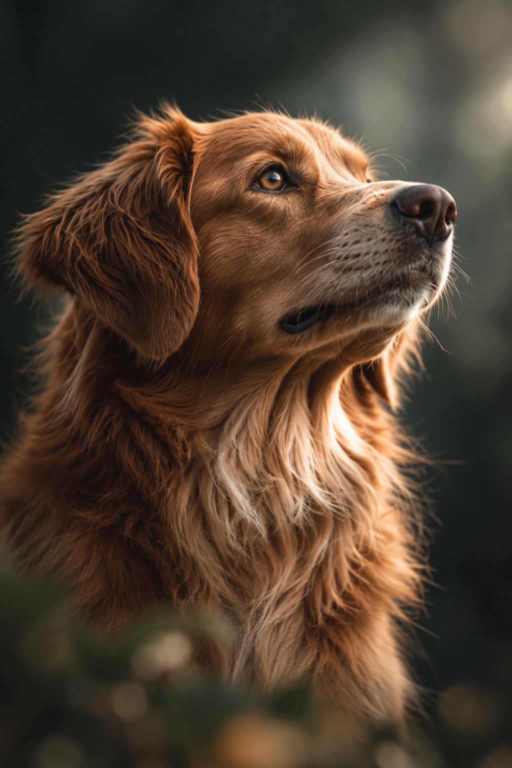 Dog looking attentively into the distance
