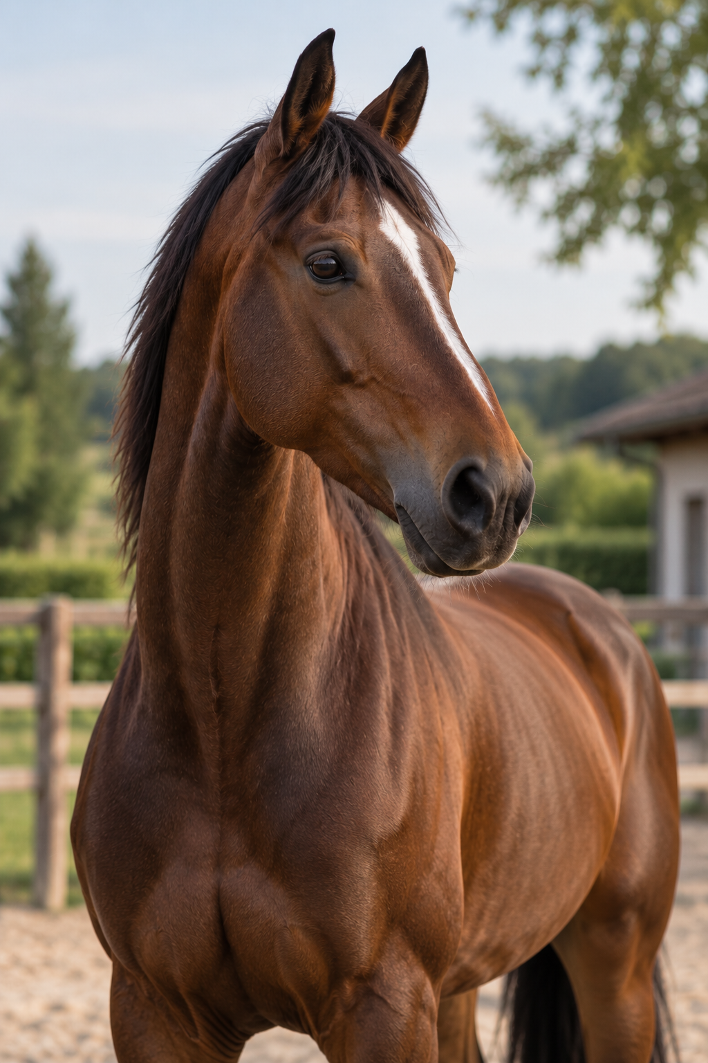Horse standing attentively outdoors