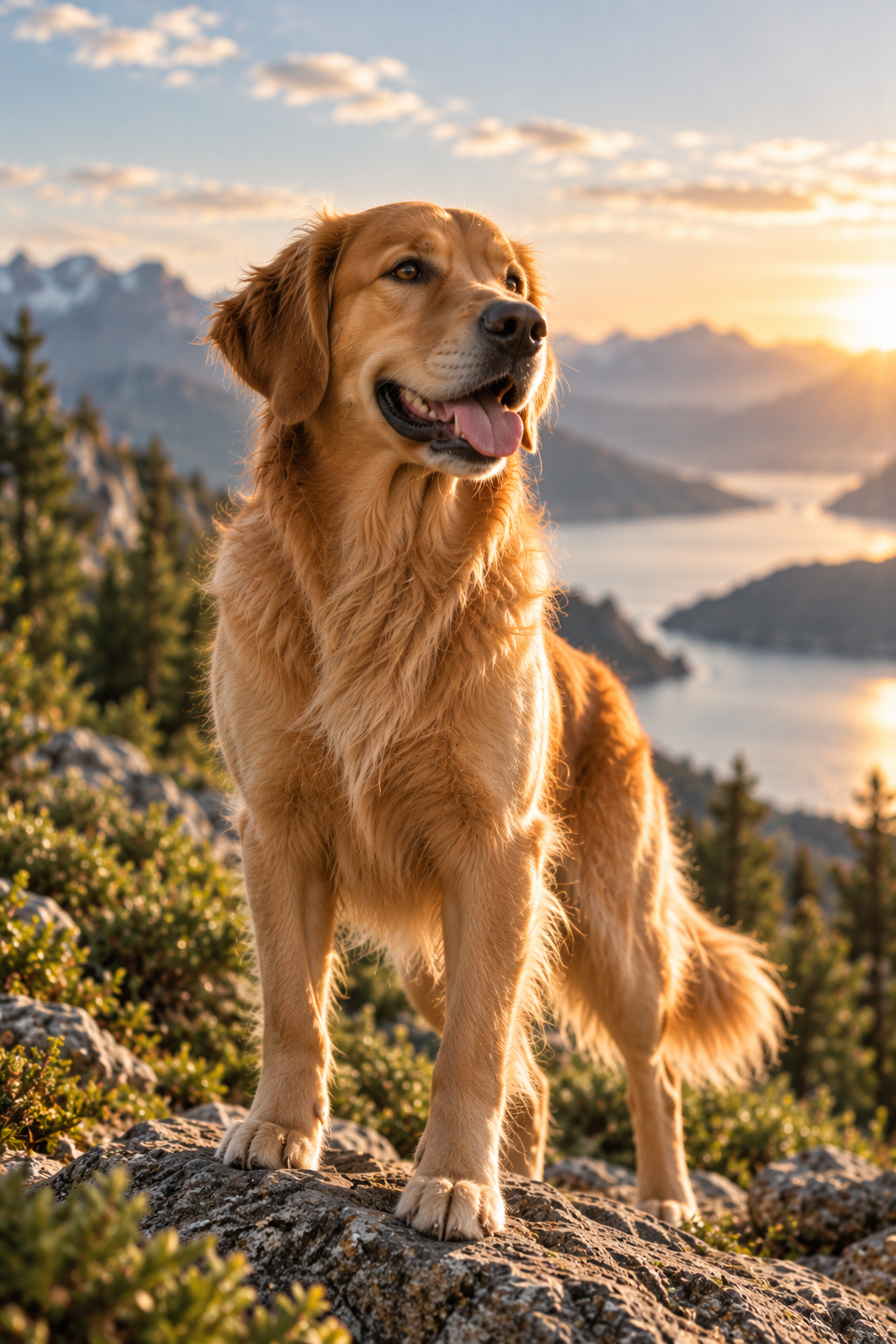 Golden Retriever outdoors in the mountains
