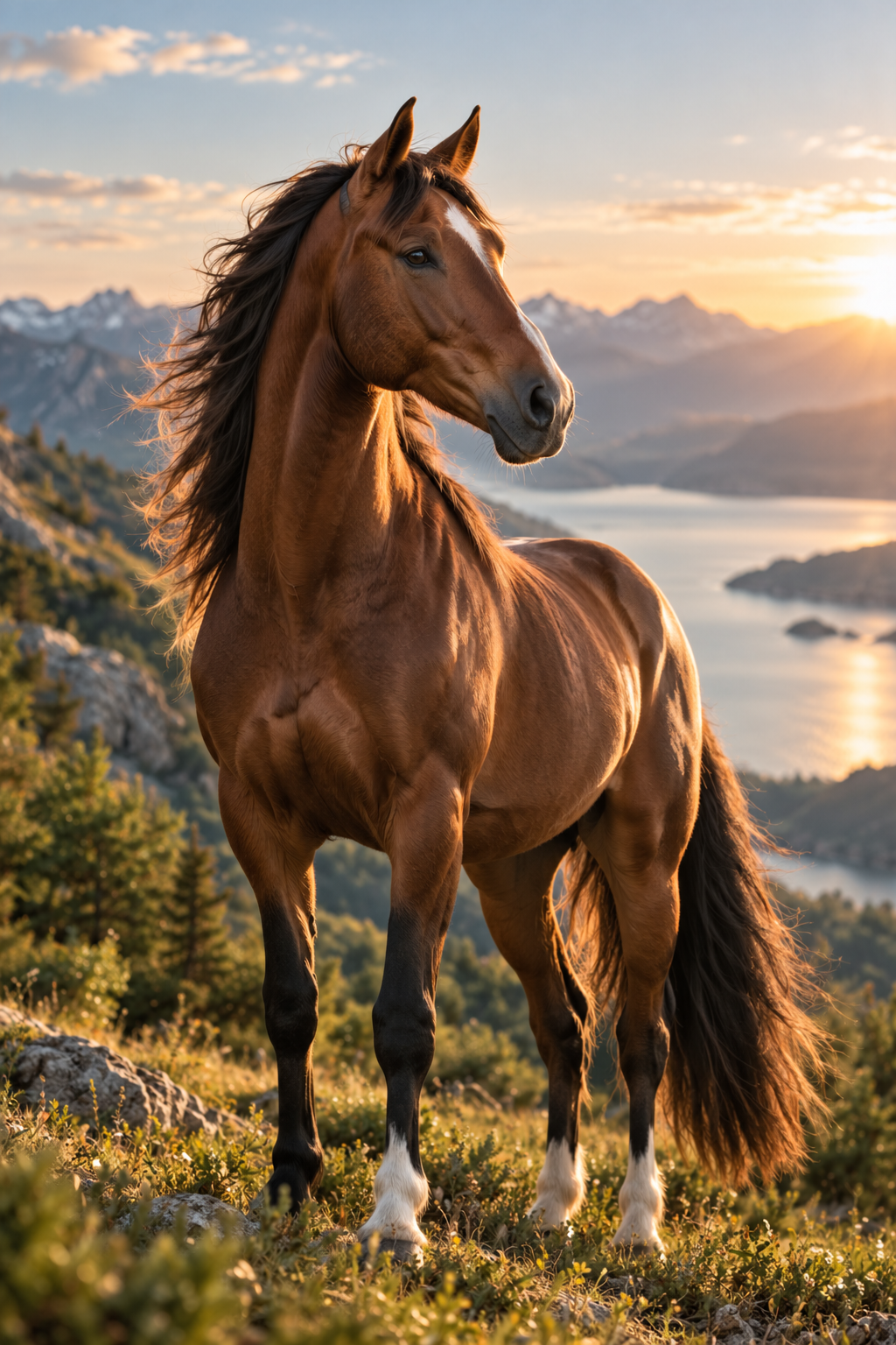 Horse outdoors in a mountain landscape